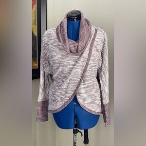 CALVIN KLEIN Womens Burgundy Long Sleeve Cowl Neck Sweater Sz L Tulip Front